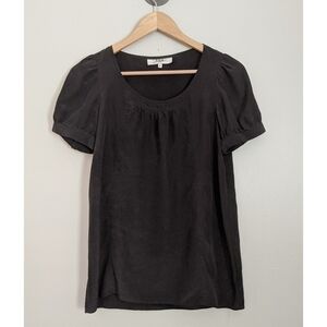 Tibi Black 100% Silk Cap Sleeve Top